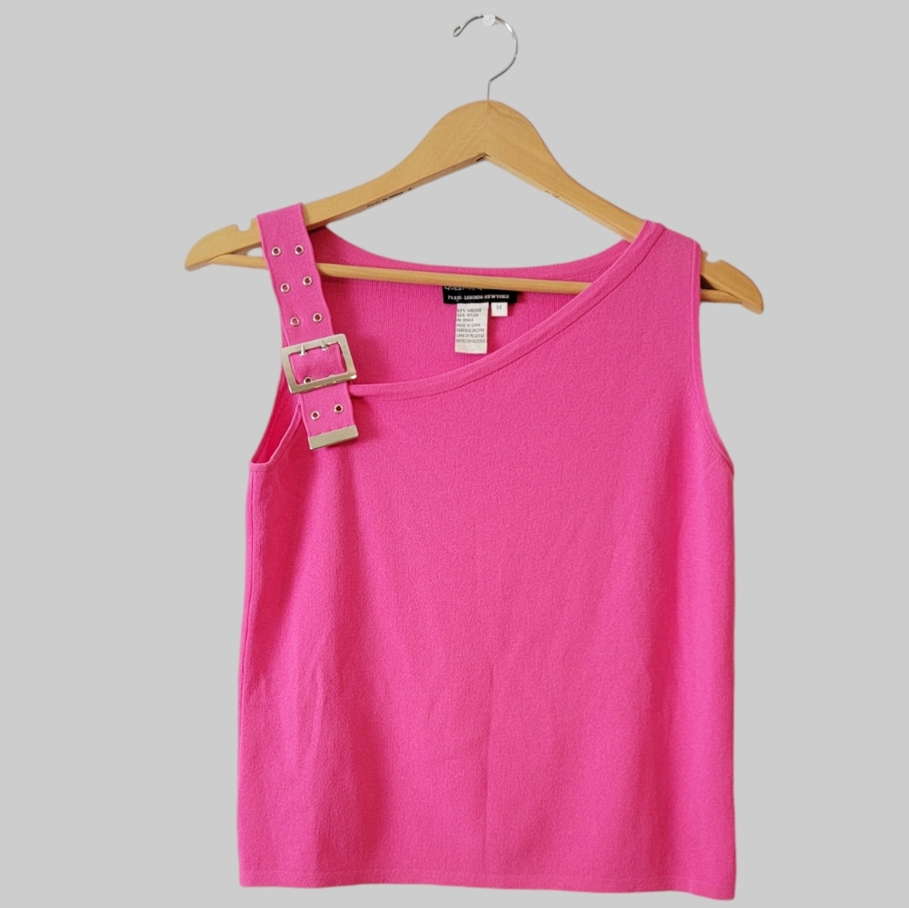Vintage Hot Pink Y2K 90s Grommet Belt Bimbo Scence Clubbing Mcbling Tank Top M